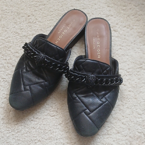 Kurt Geiger Shoes - Black Kurt Geiger Chelsea Mules - Chain & Quilt Design